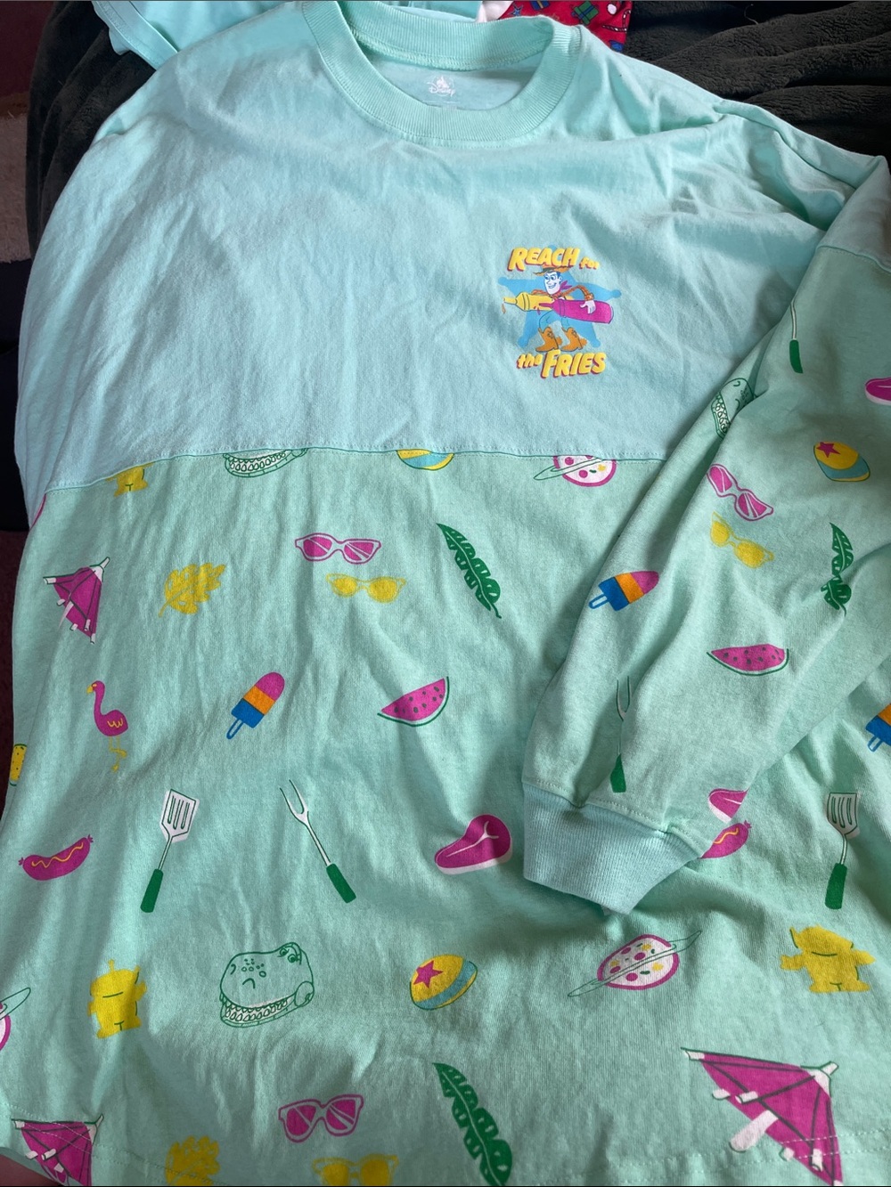 Disney Mint Graphic Long Sleeve Tee with Colorful Summer Icons